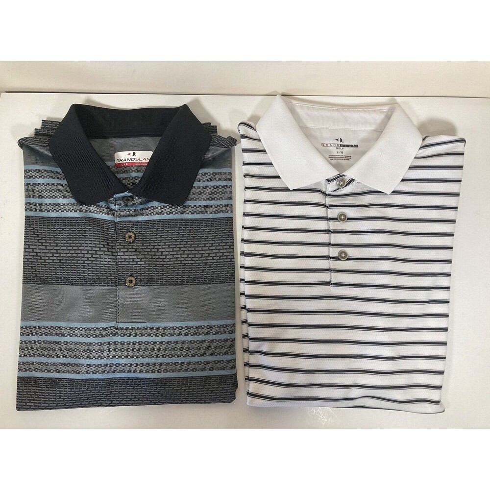 GRANDSLAM Men's (2) POLO SHIRTS SIZE L BLACK/WHITE & GRAY/BLUE